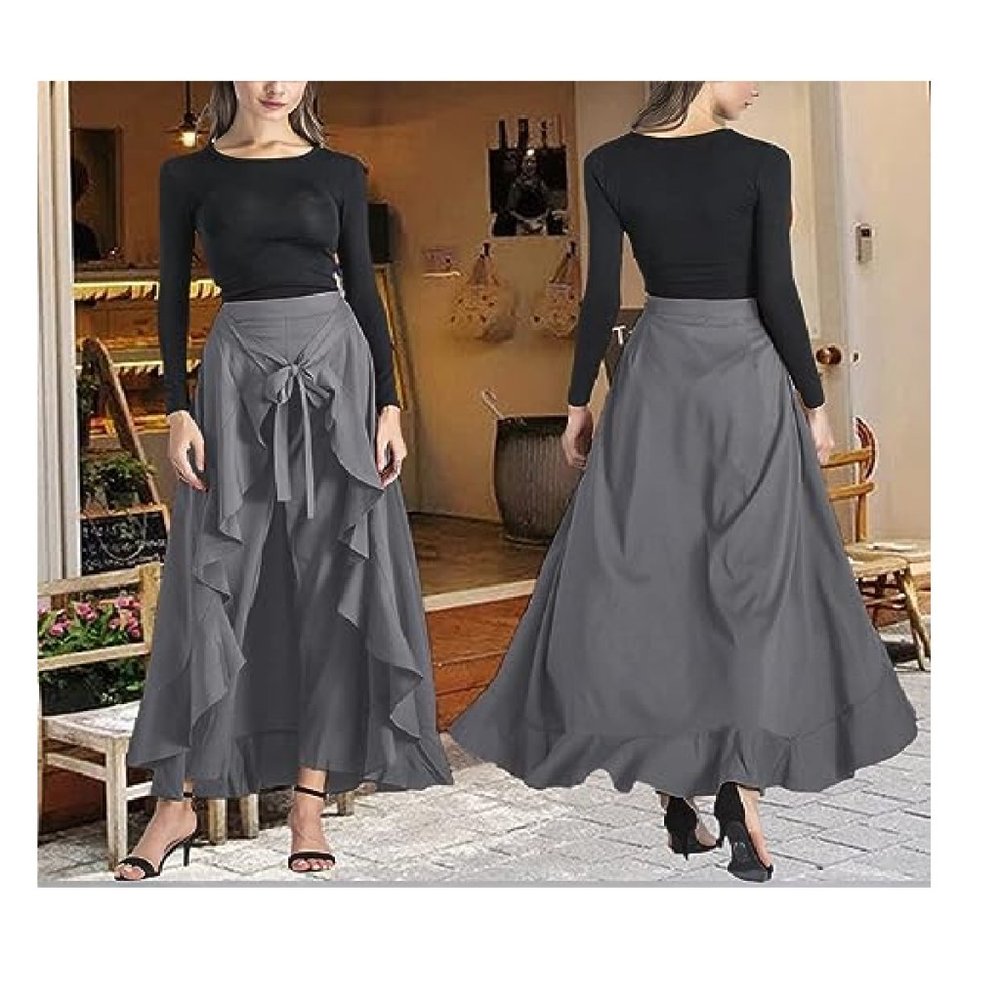 Waterfall Skirt & Pants Combo High Rise Pants with a Wrap Around Skirt - Gray - Picture 8 of 10